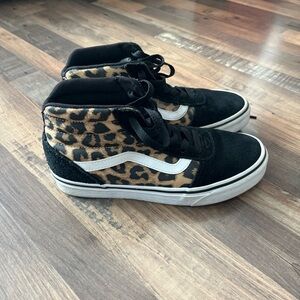 Vans Black and Leopard High-Top Sneakers